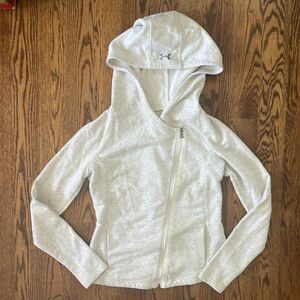 Under Armour Asymmetrical Zip Up Hoodie White Heather Size Small Cozy Cute
